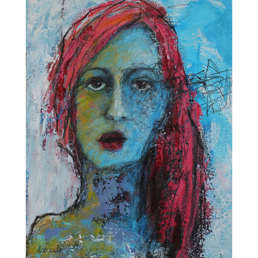 Original Abstract Portrait Woman Blue Painting Original Art Etsy