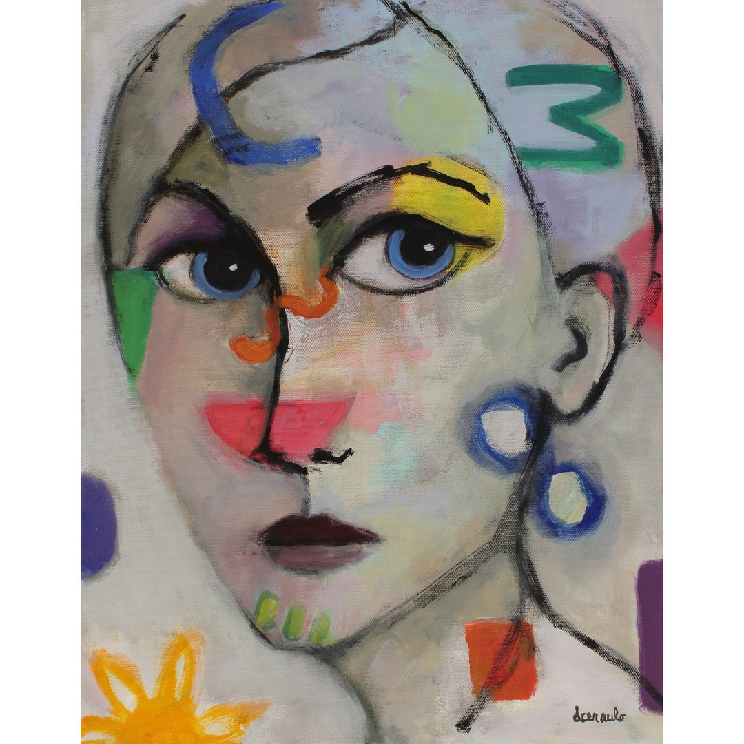 ORIGINAL Painting Whimsical Wall Art Female Portrait Art Fun Painting