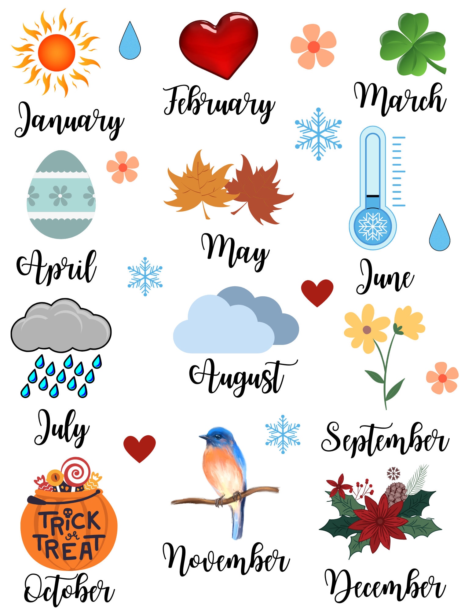Goodnotes Months and Weather Stickers Digital Planner Stickers Weather