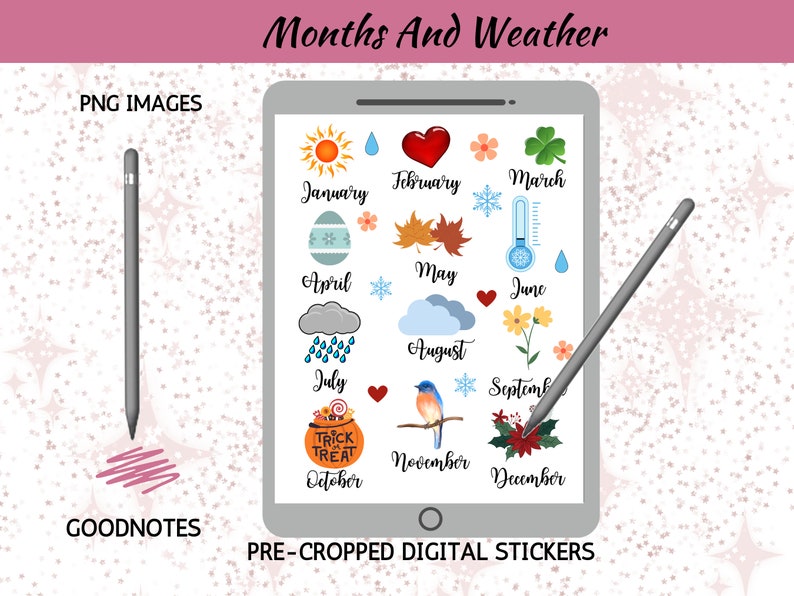 Goodnotes Months and Weather Stickers Digital Planner Stickers Weather