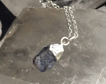 Raw Blue Sapphire petite pendant and chain - Natural blue sapphire - Minimalist - September birthstone - Virgo - Rough cut sapphire - Gift