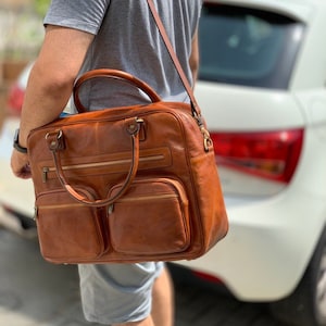 Porte-documents en cuir, porte-documents en cuir marron, porte-documents en cuir pour homme, sac pour ordinateur portable, sac en cuir, cadeau pour lui, sac à bandoulière, porte-documents pour homme