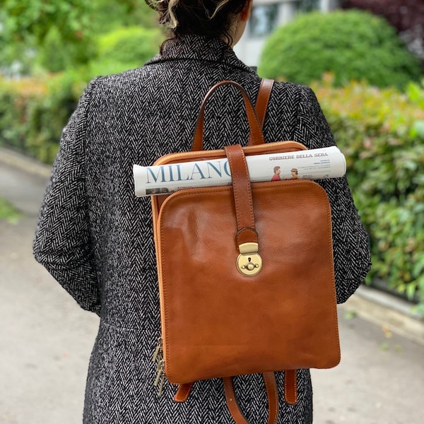48hours DELIEVRY, handgemaakte Italiaanse leren rugzak: rugzak in vintage stijl