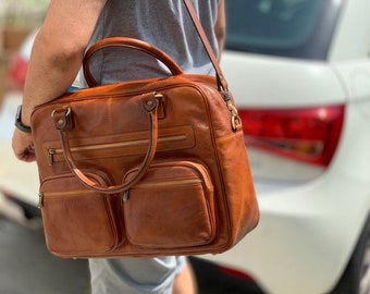 Leather Briefcase,BrownLeather Briefcase, Mens Leather Briefcase, Laptop Bag, Leather bag, Gift for Him, Shoulder Bag, Mens Briefcase