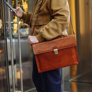 Maletín de cuero, Maletín de cuero marrón, Maletín de cuero para hombre, Bolso para computadora portátil, Bolso de cuero, Regalo para él, Bolso de hombro, Maletín para hombre