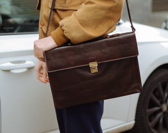 Leather Briefcase,Brown Leather Briefcase, Mens Leather Briefcase, Laptop Bag, Leather bag, Gift for Him, Shoulder Bag, Mens Briefcase