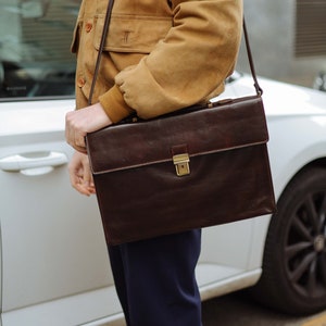 Porte-documents en cuir, porte-documents en cuir marron, porte-documents en cuir pour homme, sac pour ordinateur portable, sac en cuir, cadeau pour lui, sac à bandoulière, porte-documents pour homme