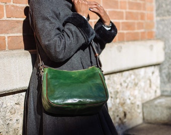 Green leather bag, handmade leather bag, handbag, woman leather bag, elegant leather bag, made in Italy handbag,messenger bag,cross body bag