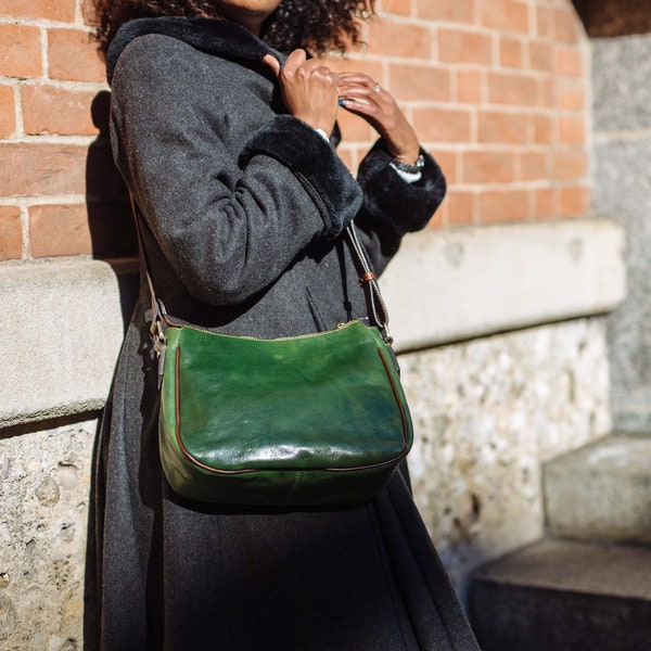 48Hours DELIEVRY,Green Leather Crossbody Bag: Handmade Italian Messenger Bag