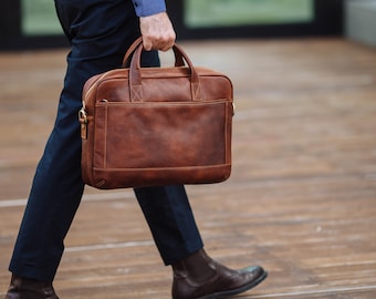 Leather Briefcase,Brown Leather Briefcase, Men Leather Briefcase, Laptop Bag, Leather bag, Gift for Him, Shoulder Bag, Men Briefcase