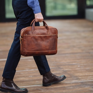 Leather Briefcase,Brown Leather Briefcase, Men Leather Briefcase, Laptop Bag, Leather bag, Gift for Him, Shoulder Bag, Men Briefcase 画像 3