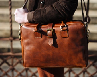 Leather Briefcase,Bicolor Leather Briefcase, Men Leather Briefcase, Laptop Bag, Leather bag, Gift for Him, Shoulder Bag, Men Briefcase