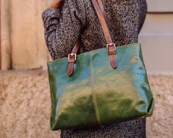 Leather handbad, Handmade Bag, Green Leather Bag, Leather women's bag, everyday bag,Womens handbag