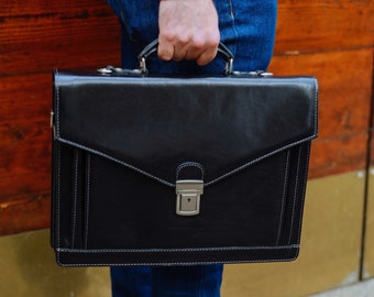 Leather Briefcase,Black Leather Briefcase, Mens Leather Briefcase, Laptop Bag, Leather bag, Gift for Him, Shoulder Bag, Mens Briefcase