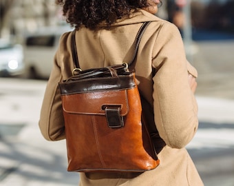 48Hours DELIEVRY, handgemachter italienischer Lederrucksack: Wandelbare Tasche für jeden Tag