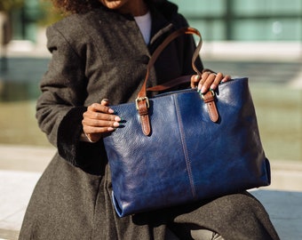 Handbad de cuero, bolso hecho a mano, bolso de cuero azul, bolso de mujer de cuero, bolso de todos los días, bolso de mujer