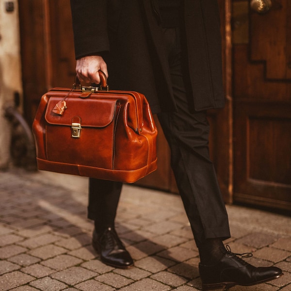 Leather Doctor Bag, Men's Large Medical Bag,Leather Medical Bag for Men, Large Doctors Bag, Personalized Top Handle Bag, Gift for Him