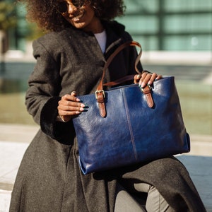 Sac à main en cuir, sac fait main, sac en cuir bleu, sac pour femme en cuir, sac de tous les jours, sac à main pour femme