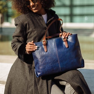 Leather handbad, Handmade Bag, Blue Leather Bag, Leather women's bag, everyday bag,Womens handbag