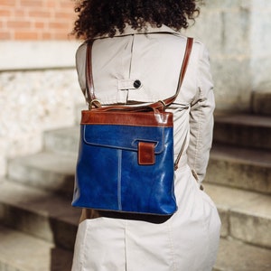 leather handbag,blue leather backpack,blue  leather bag, handmade woman bag, handmade leather bag, everyday bag, backpack.