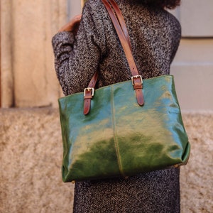 Leather handbad, Handmade Bag, Green Leather Bag, Leather women's bag, everyday bag,Womens handbag