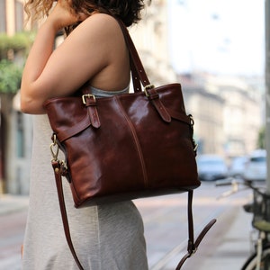 leather bag, handmade leather bag, handbag, woman leather bag, elegant leather bag, made in Italy handbag Dark Brown