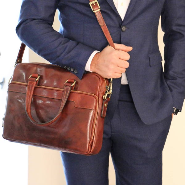 Leather Briefcase,Brown Leather Briefcase, Men Leather Briefcase, Laptop Bag, Leather bag, Gift for Him, Shoulder Bag, Men Briefcase