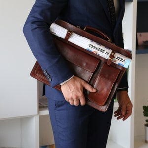 Leder Aktentasche, Braune Leder Aktentasche, Herren Leder Aktentasche, Laptop Tasche, Ledertasche, Geschenk für Ihn, Umhängetasche, Herren Aktentasche Bild 3