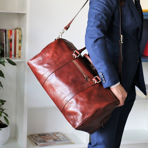 Large Leather Travel Bag,Leather Duffel Bag,Weekender bag,Duffel Bag,Leather overnight bag,Cabin Travel Bag,Brown duffel,Gym Bag