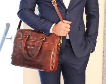 Maletín de cuero, maletín de cuero marrón, maletín de cuero para hombre, bolso para computadora portátil, bolso de cuero, regalo para él, bolso de hombro, maletín para hombre