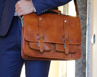 Porte-documents en cuir, porte-documents en cuir marron, porte-documents en cuir pour homme, sac pour ordinateur portable, sac en cuir, cadeau pour lui, sac à bandoulière, porte-documents pour homme