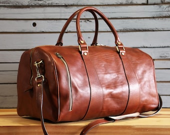 ENTREGA EN 48 HORAS, Bolso de mano grande de cuero, Bolso de fin de semana de cuero italiano, Personalizado