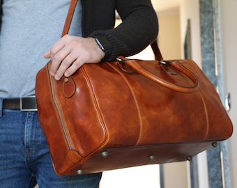 48Hours DELIEVRY,Italian Leather Travel Duffel Bag: Handcrafted Weekender, Cabin Bag