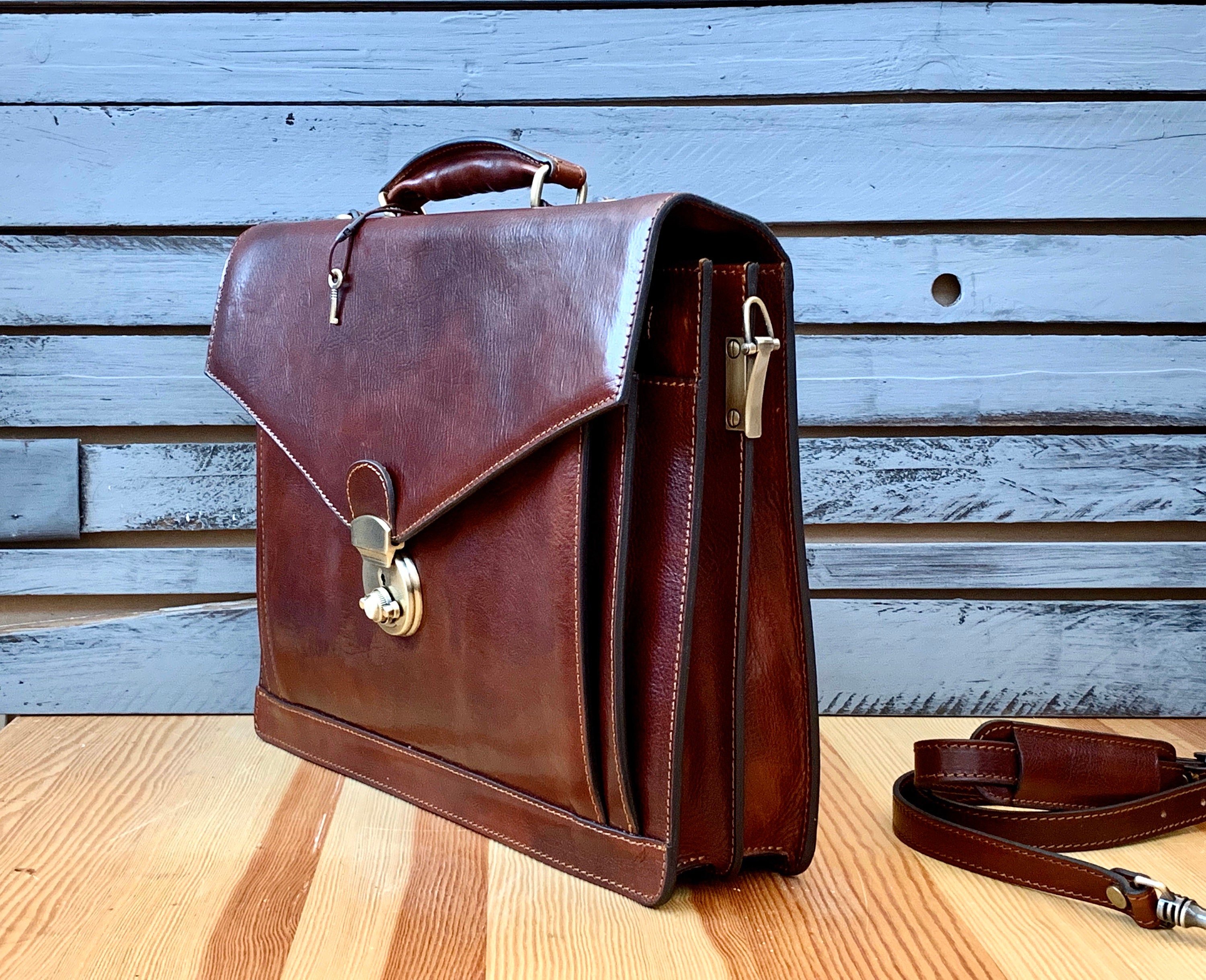Leather Briefcasebrown Leather Briefcase Mens Leather Etsy UK