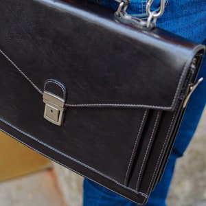 Leather Briefcase,Black Leather Briefcase, Mens Leather Briefcase, Laptop Bag, Leather bag, Gift for Him, Shoulder Bag, Mens Briefcase image 3