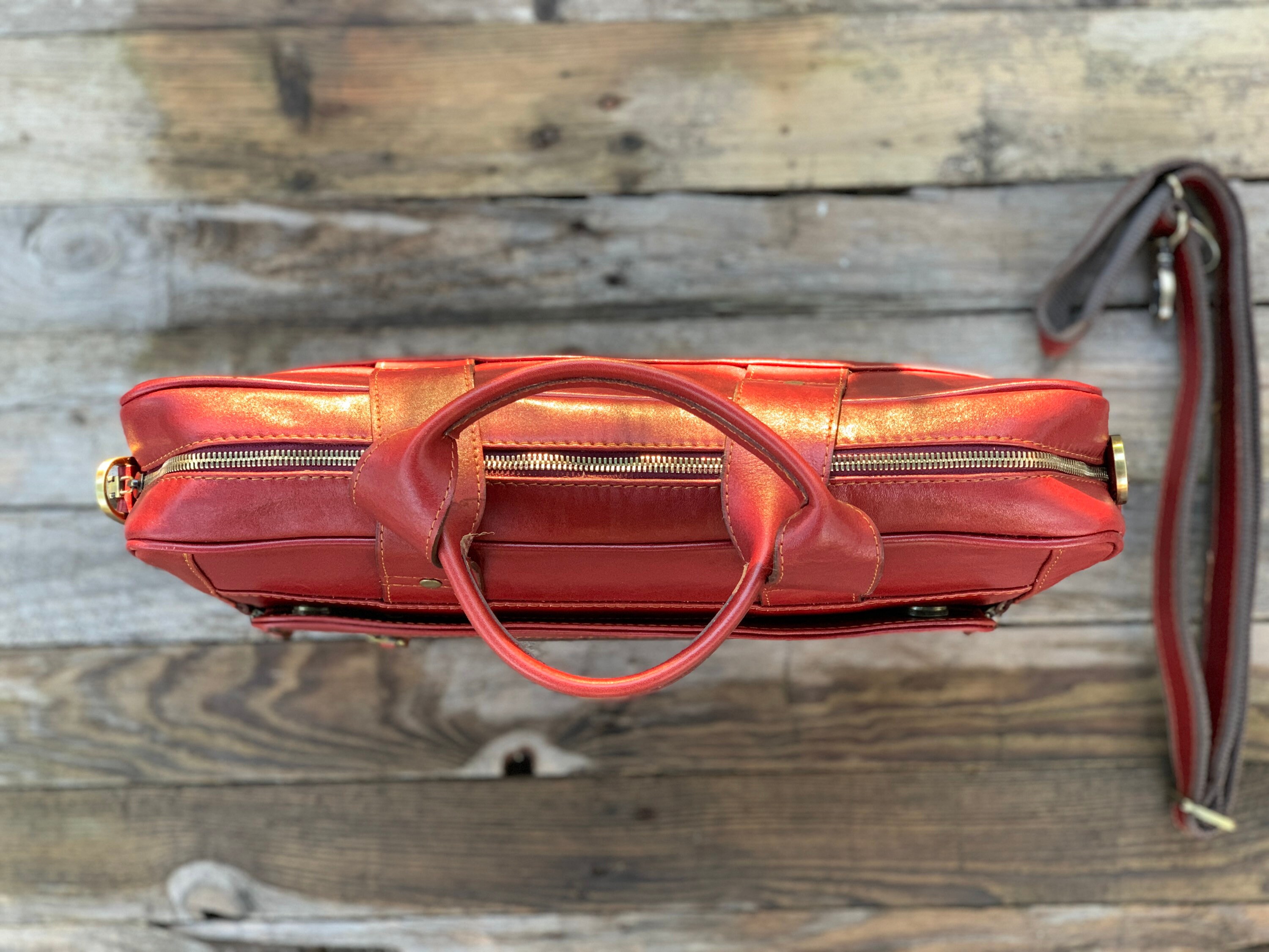 Leather Briefcasered Leather Briefcase Men Leather Etsy