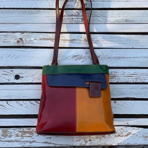 bolso de cuero, mochila de cuero, bolso de cuero multicolor, bolso de mujer hecho a mano, bolso de cuero hecho a mano, bolso de diario, mochila. imagen 3