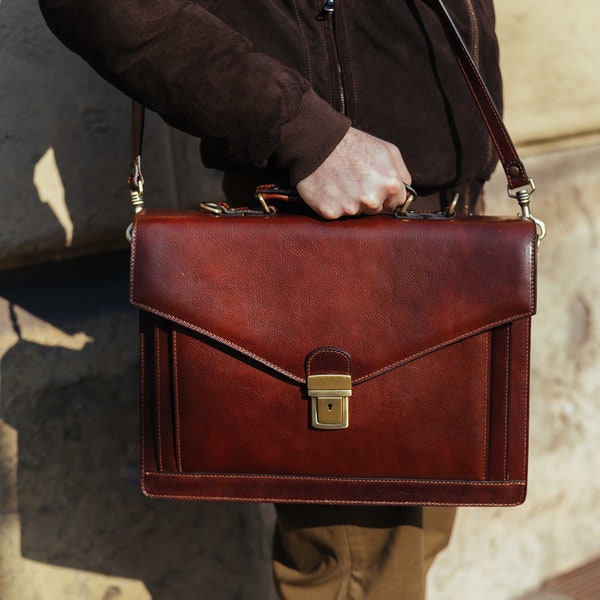 Leather Briefcase,Brown Leather Briefcase, Mens Leather Briefcase, Laptop Bag, Leather bag, Gift for Him, Shoulder Bag, Mens Briefcase