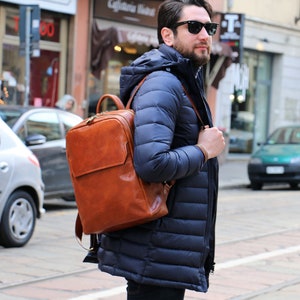 Mochila para hombre, Mochila de cuero, Bolsa de cuero, Mochila de cuero, Mochila de viaje, Mochila marrón, Mochila portátil