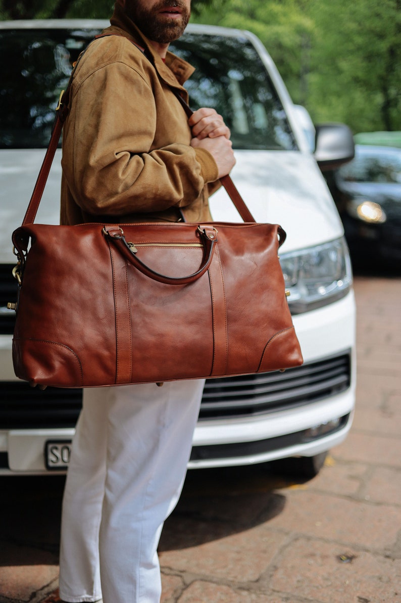 Leather Travel Bag,Leather Duffel Bag,Weekender bag,Duffel Bag,Leather overnight bag,Cabin Travel Bag,Brown duffel,Gym Bag image 6