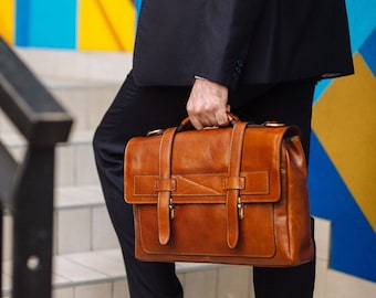 Leather Briefcase,Brown Leather Briefcase, Men Leather Briefcase, Laptop Bag, Leather bag, Gift for Him, Shoulder Bag, Men Briefcase