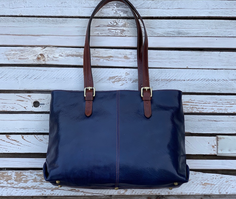 Leather handbad, Handmade Bag, Blue Leather Bag, Leather women's bag, everyday bag,Womens handbag image 4