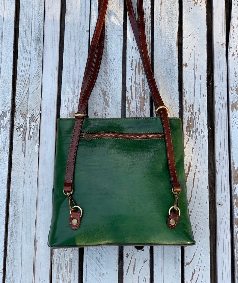 leather handbag,green leather backpack, leather bag, handmade woman bag, handmade leather bag, everyday bag, backpack. image 6