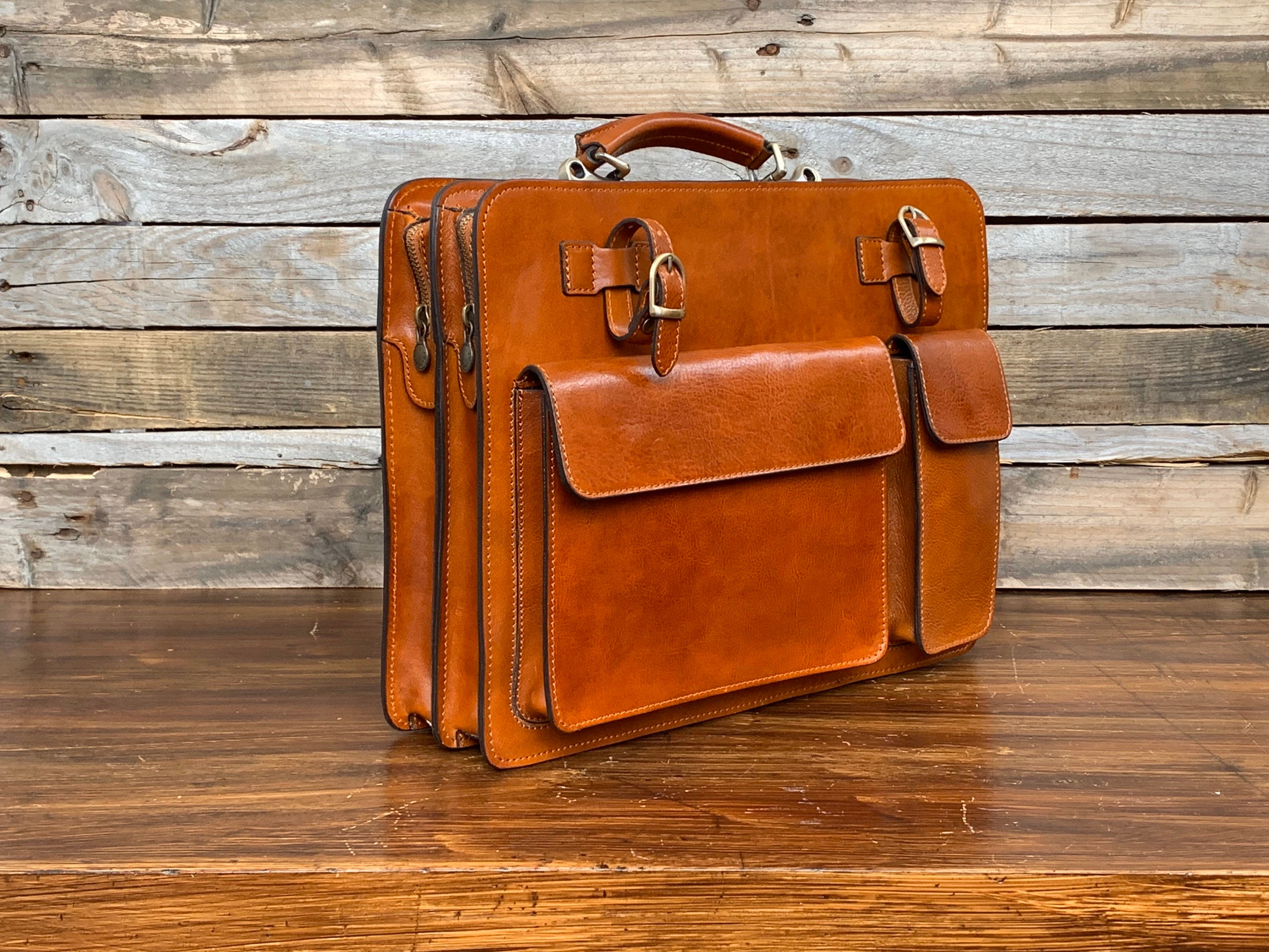 Leather Briefcasebrown Leather Briefcase Mens Leather Etsy