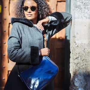 Blue leather bag, handmade leather bag, handbag, woman leather bag, elegant leather bag, made in Italy handbag,messenger bag,cross body bag image 2