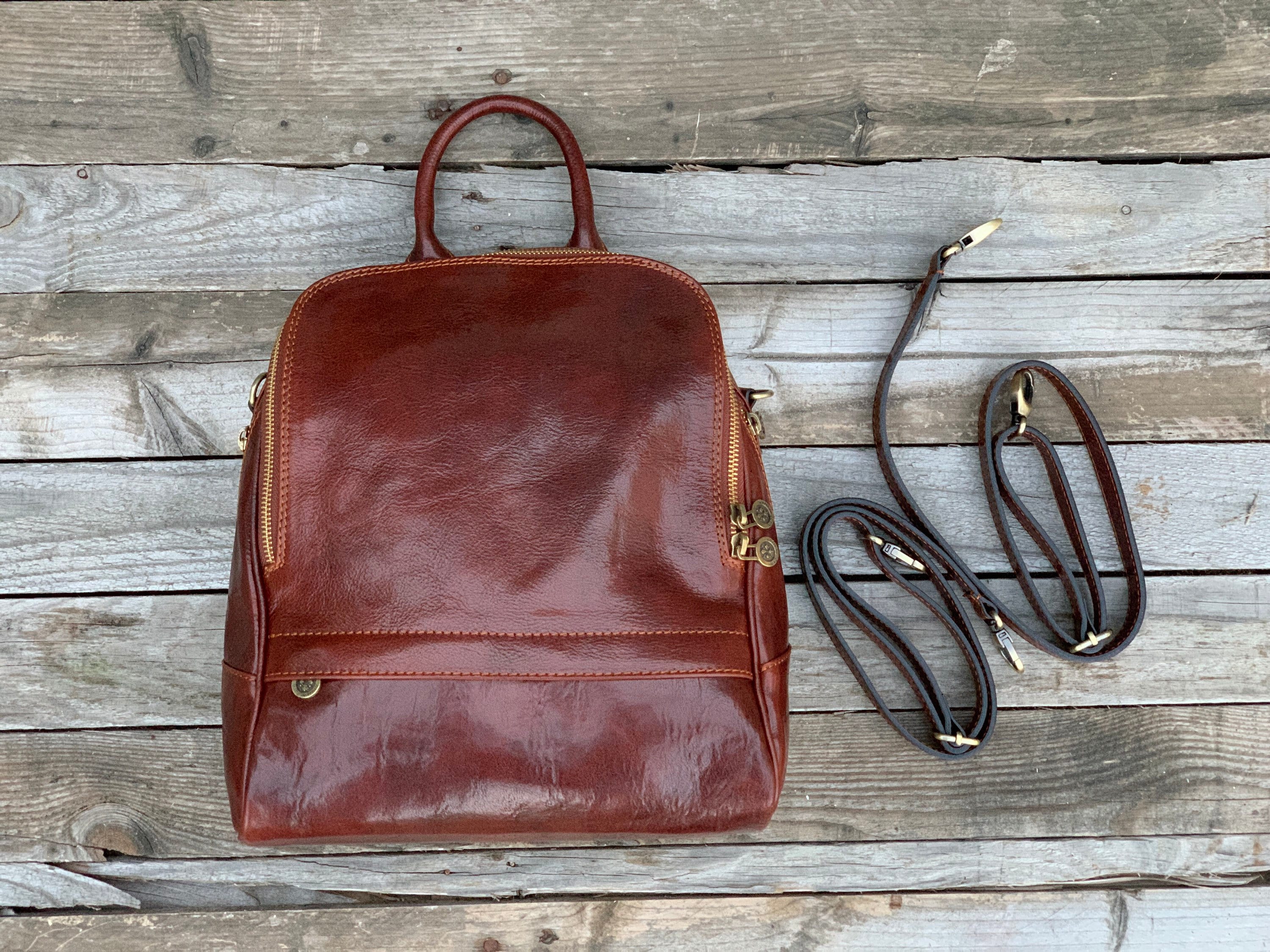 tignanello brown leather backpack