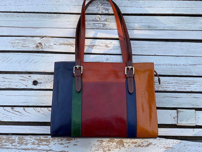 Leather handbad, Handmade Bag,multicolor Leather Bag, Leather women's bag, everyday bag,Womens handbag image 3