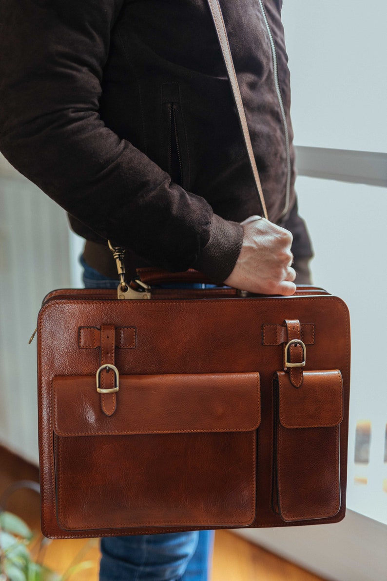 Leather Briefcase,Brown Leather Briefcase, Mens Leather Briefcase, Laptop Bag, Leather bag, Gift for Him, Shoulder Bag, Mens Briefcase image 2