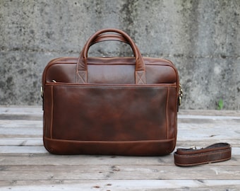 Leather Briefcase,Brown Leather Briefcase, Men Leather Briefcase, Laptop Bag, Leather bag, Gift for Him, Shoulder Bag, Men Briefcase