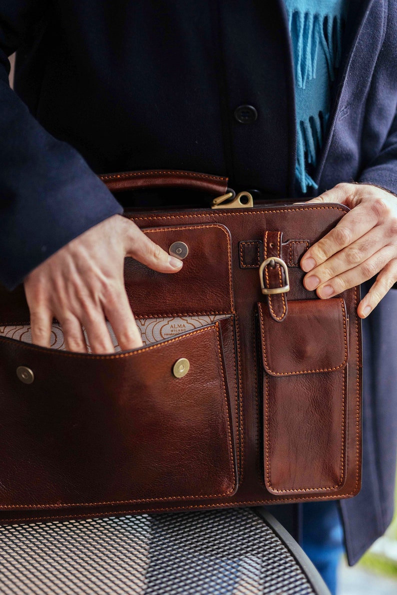 Leather Briefcase,Brown Leather Briefcase, Mens Leather Briefcase, Laptop Bag, Leather bag, Gift for Him, Shoulder Bag, Mens Briefcase image 3